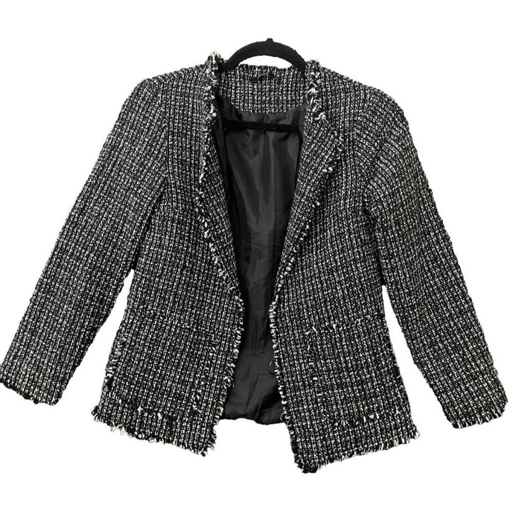 Lily by Firmiana Knitted Black White Blazer Cardigan Open Front Size Small Women